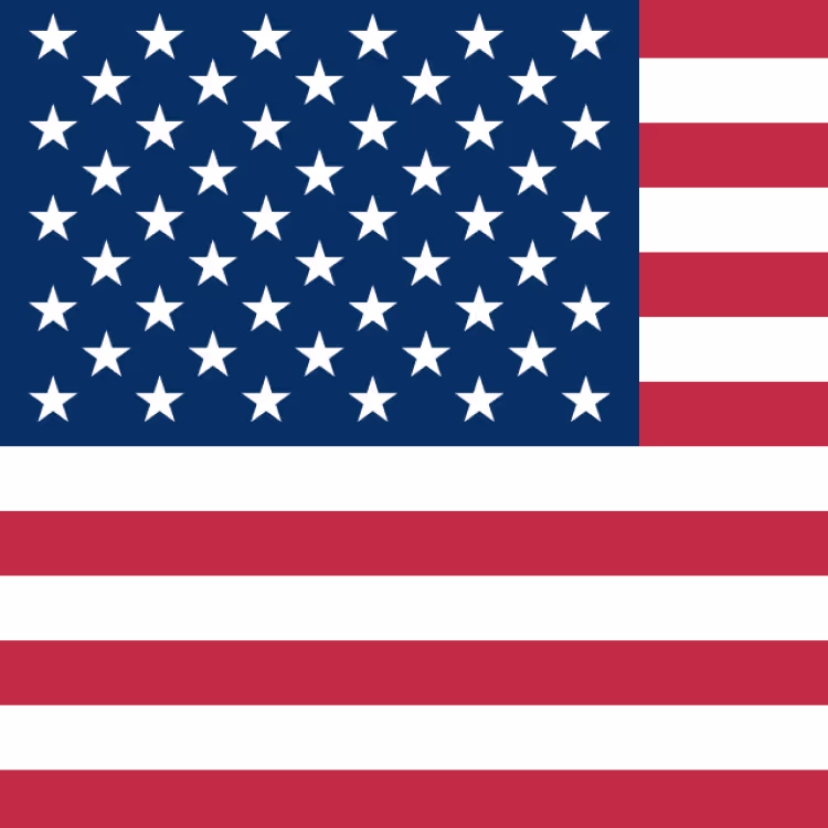 United States flag with 50 white stars on a blue field and 13 horizontal red and white stripes.