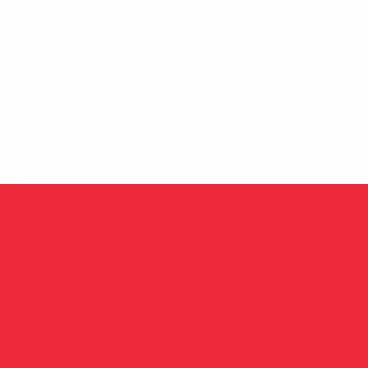 Flag of Poland with two horizontal stripes, white on top and red on bottom.