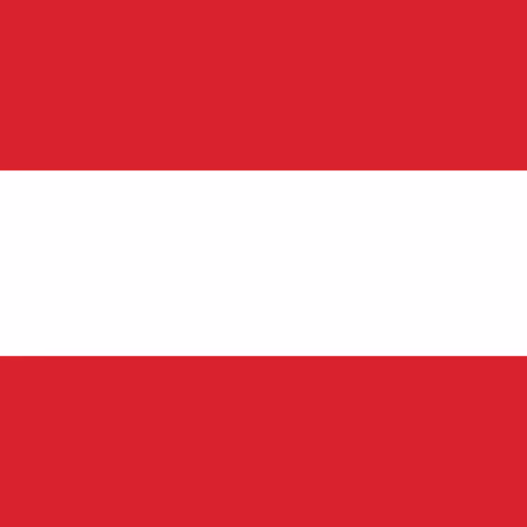 Flag of Austria with three horizontal stripes in red, white, and red.