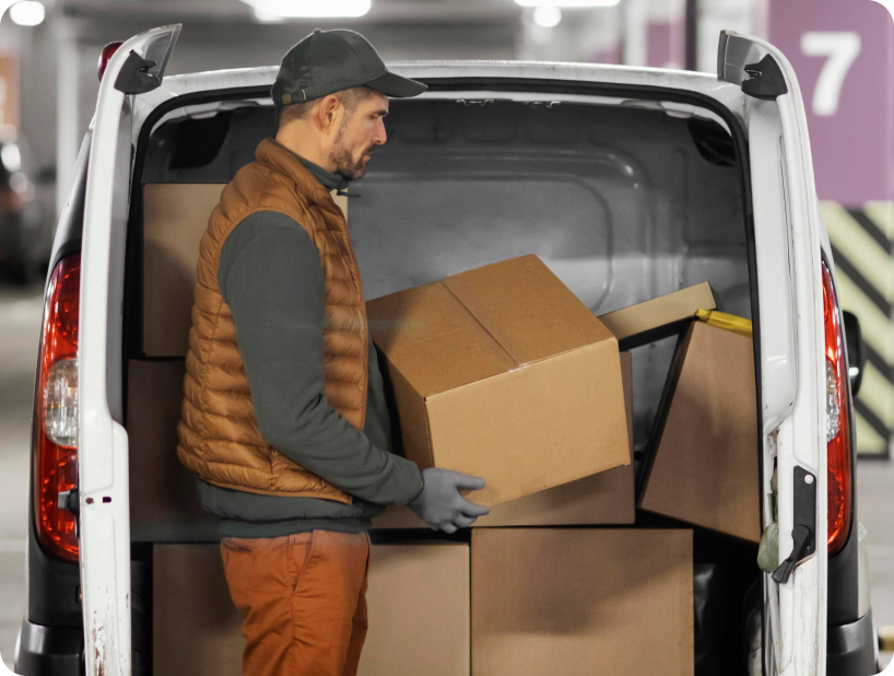 Équipe de déménagement commercial emballant des boîtes dans un bureau vitré lors d'un déménagement au Québec.