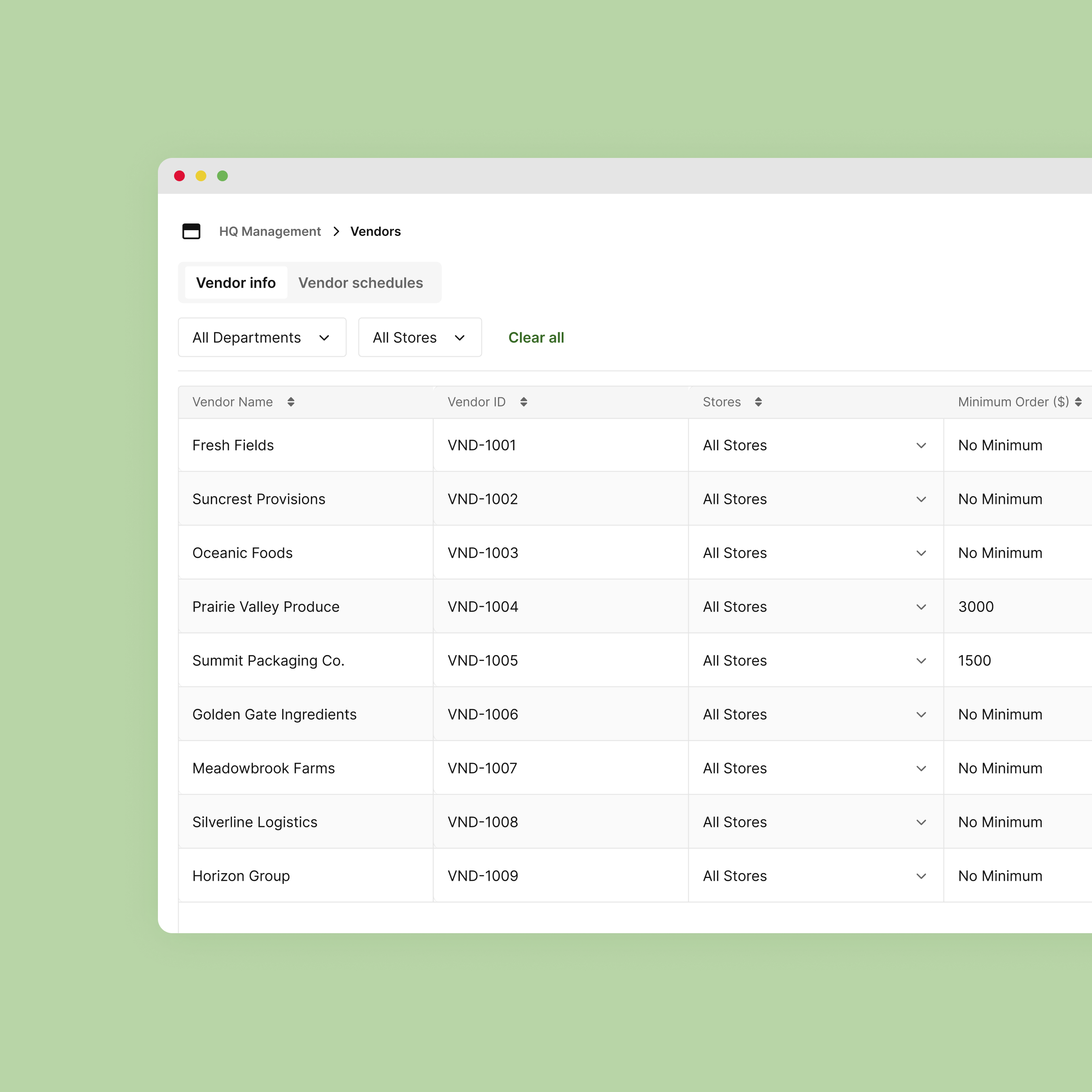 Buyer ordering dashboard