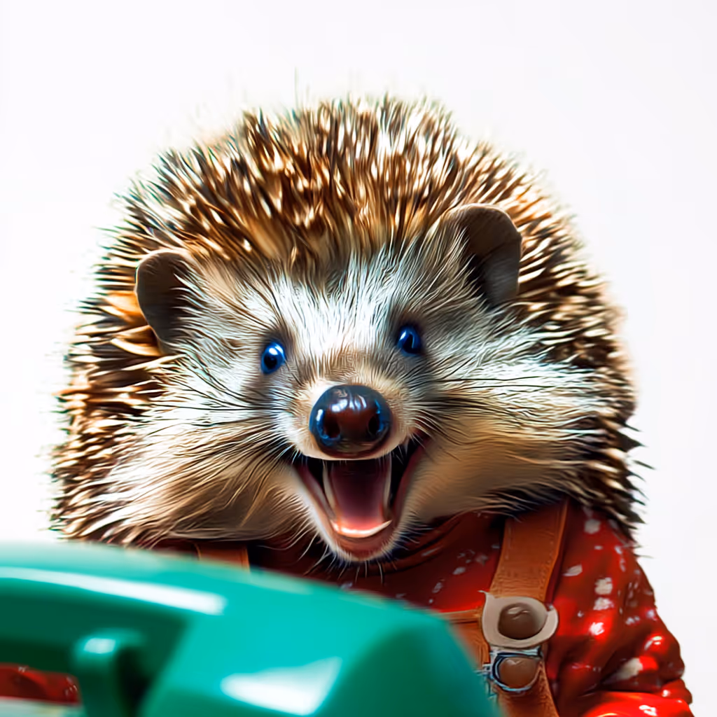 Igel hinter einem Telefon