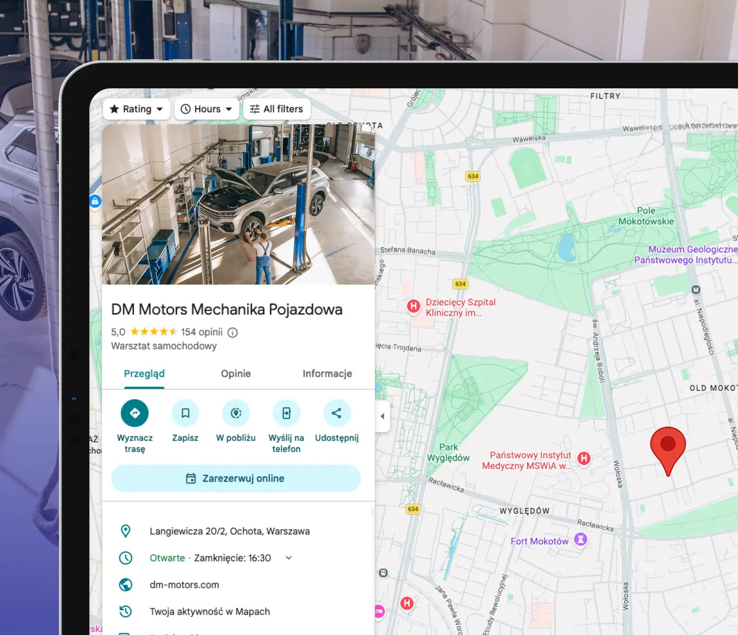 Terminarz warsztatu z wypełnionymi zleceniami umówionymi online przez DobryMechanik.pl