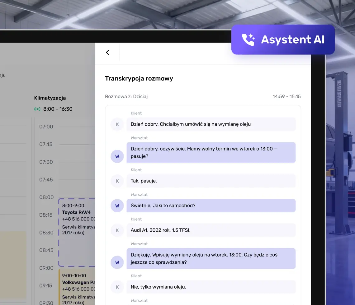 Terminarz warsztatu z wypełnionymi zleceniami umówionymi online przez DobryMechanik.pl