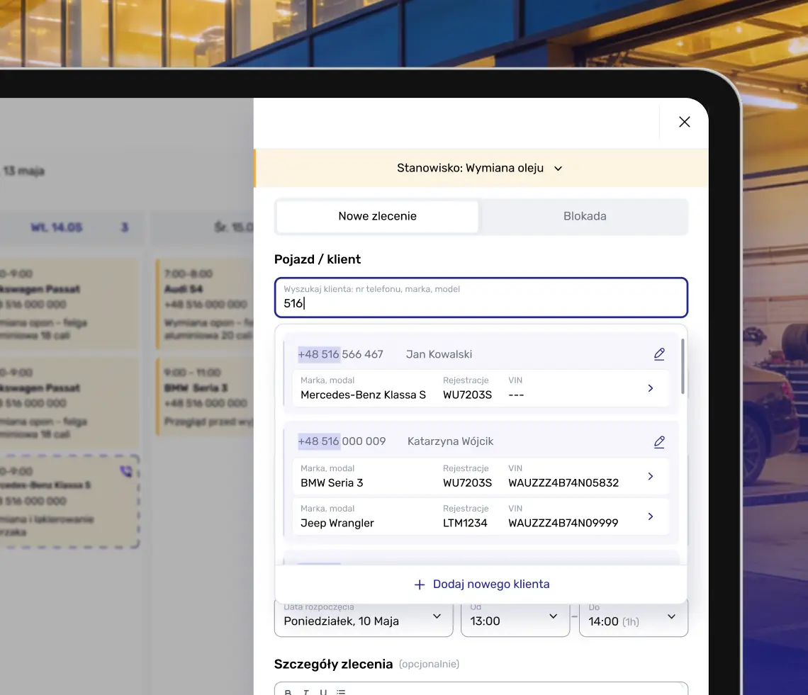 Przykładowe powiadomienie o nowej wizycie umówionej online wysłanej do właściciela warsztatu