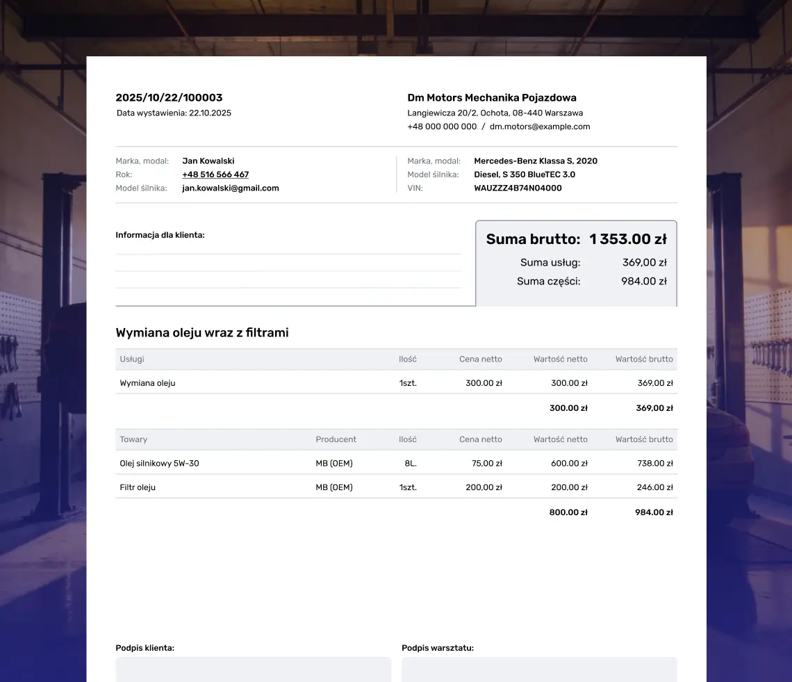 Terminarz warsztatu z wypełnionymi zleceniami umówionymi online przez DobryMechanik.pl