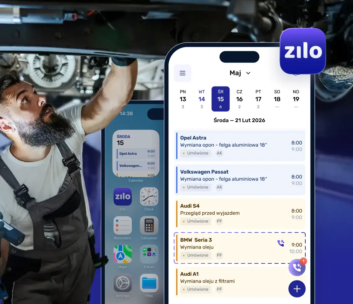 Terminarz warsztatu z wypełnionymi zleceniami umówionymi online przez DobryMechanik.pl
