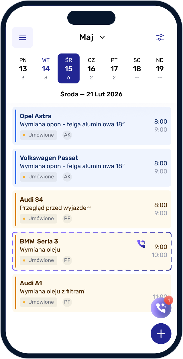 Terminarz zleceń — widok mobilny