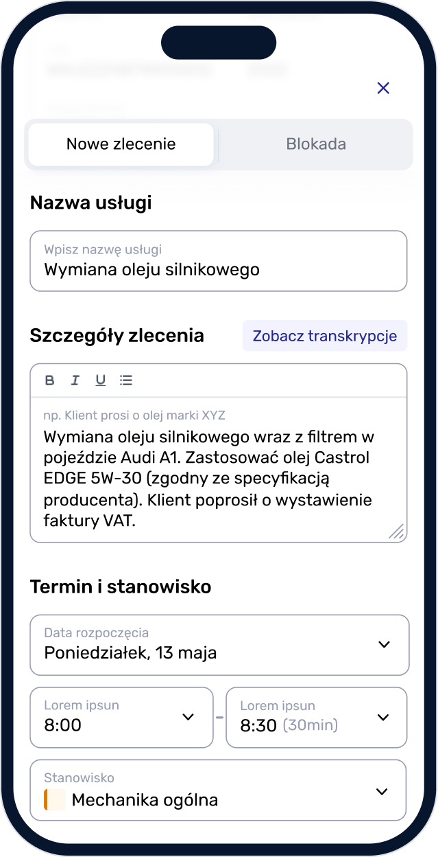 Gotowe zlecenia — widok mobilny