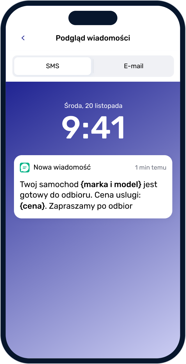 Powiadomienia SMS — widok mobilny