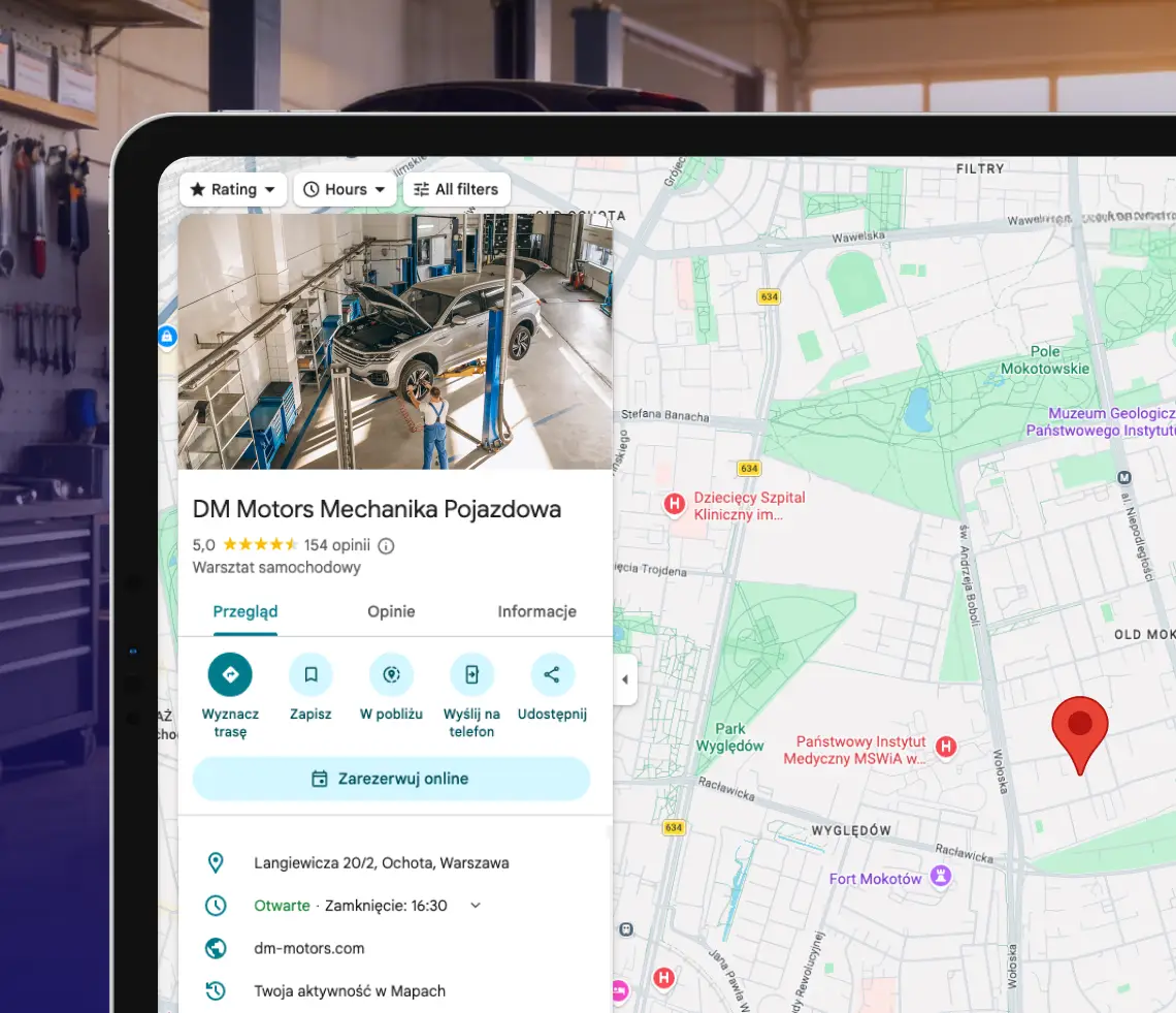 Integracja umawiania online na DobryMechanik.pl z wizytówką Google Moja Firma