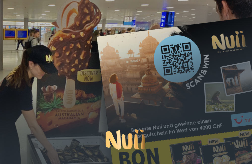 QR-Code zum Weiterempfehlen der Nuii Samplings an Schweizer Bahnhöfen.
