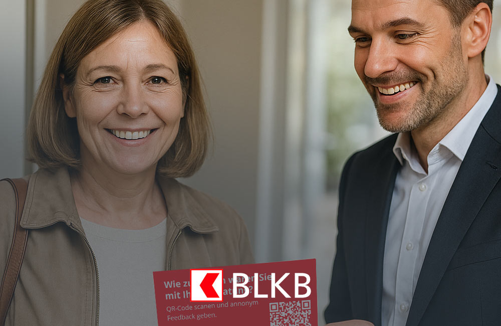 Bild des BLKB Logos an einer Bankfiliale