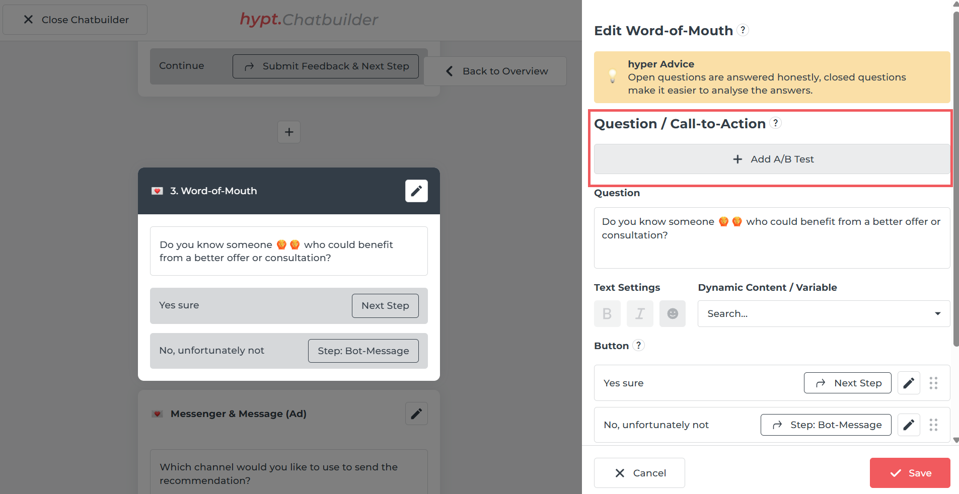 AB Test im Chatbuilder