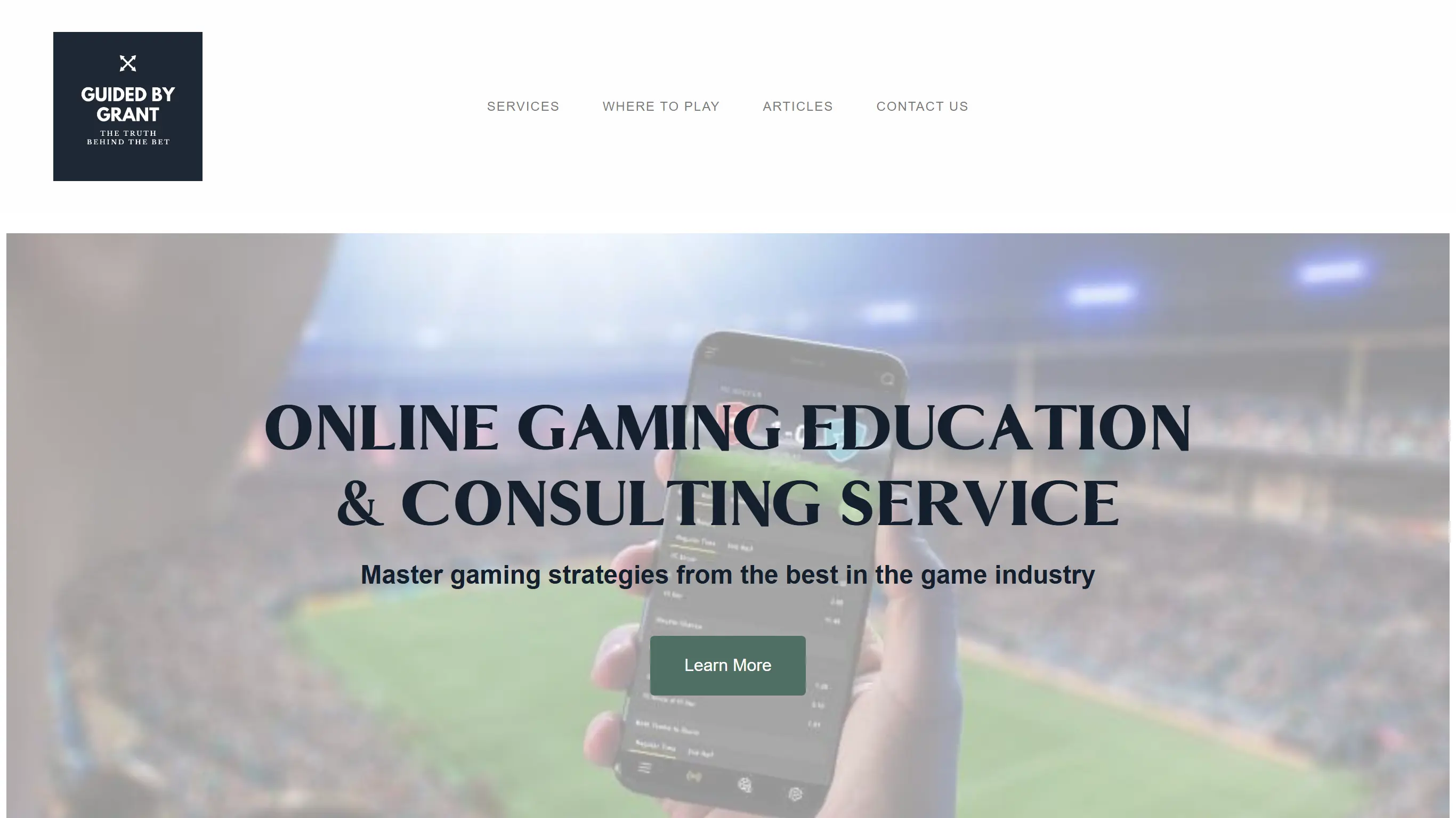 Screenshot of the homepage for Guided by Grant.