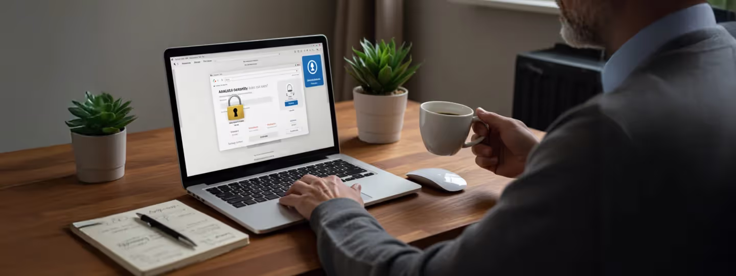 Pessoa checando segurança de um site em notebook moderno