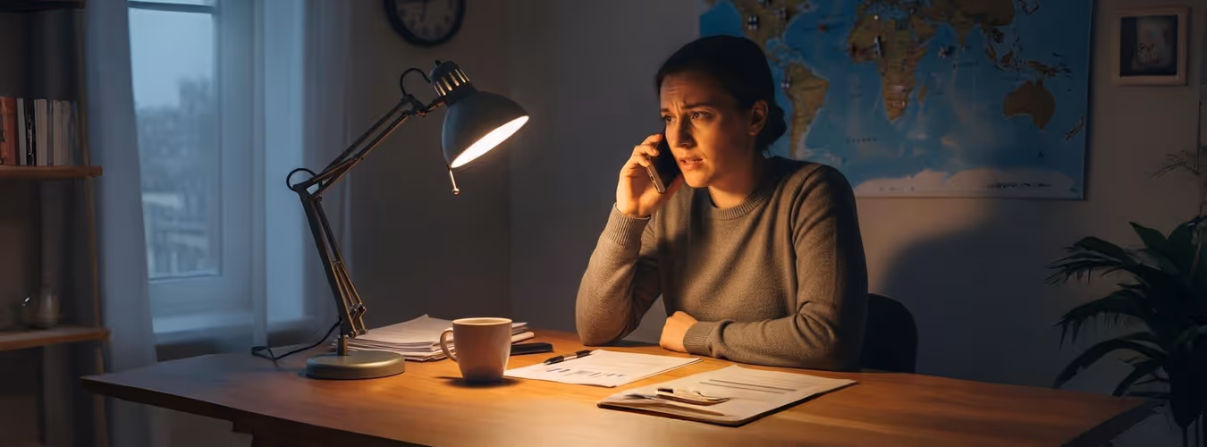 Pessoa conversando ao telefone em ambiente de escritório