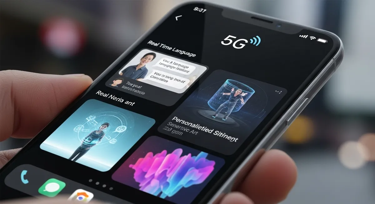Smartphone com interface 5G e aplicativos com IA ativa