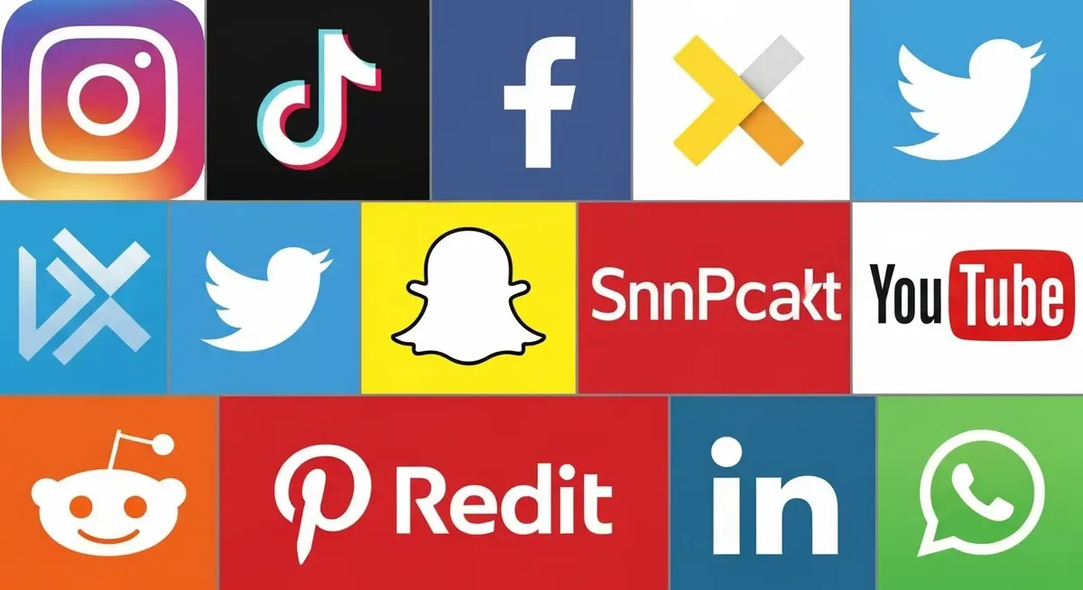 painel com ícones coloridos de diversas redes sociais populares