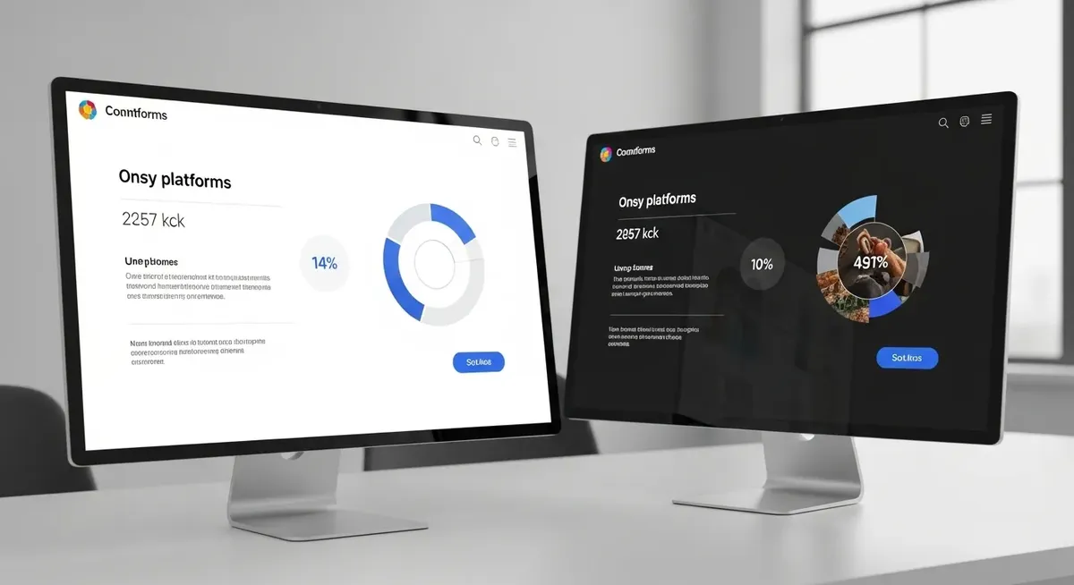 duas telas exibem dashboards em modos claro e escuro lado a lado