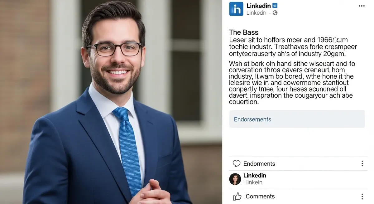 homem sorridente ao lado de modelo de postagem exibida no linkedin