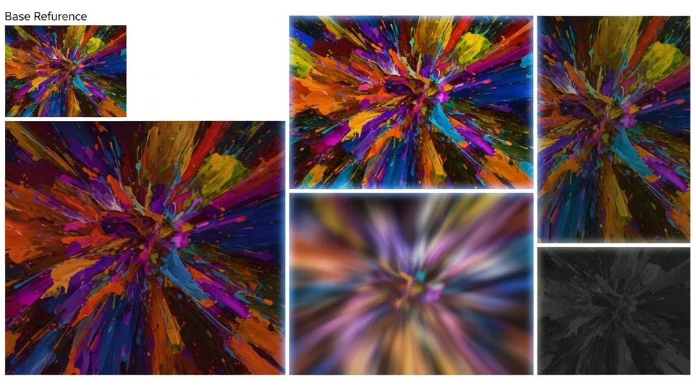 Abstrato de explosão colorida em múltiplos estilos e focos