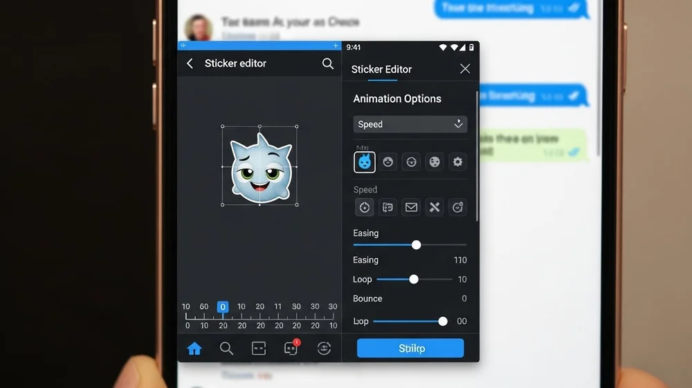 Tela de visualização e ajuste de um emoji animado para o aplicativo Telegram.