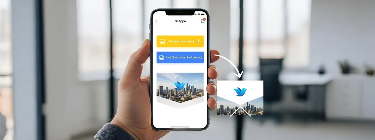 Aplicativo Snappa exportando imagem em PNG transparente no celular