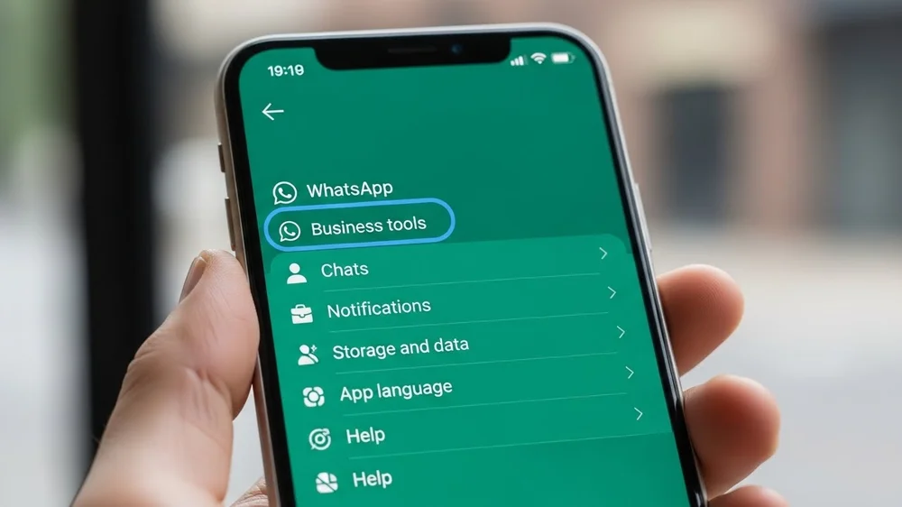 Interface do WhatsApp Business aberta em um smartphone.