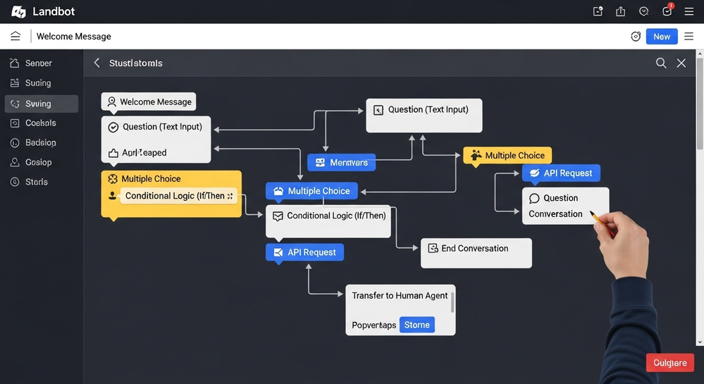 Fluxograma de atendimento automático em tela de chatbot.