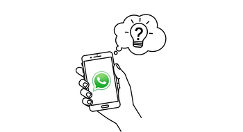 Desenho de mão segurando celular com ícone do WhatsApp.