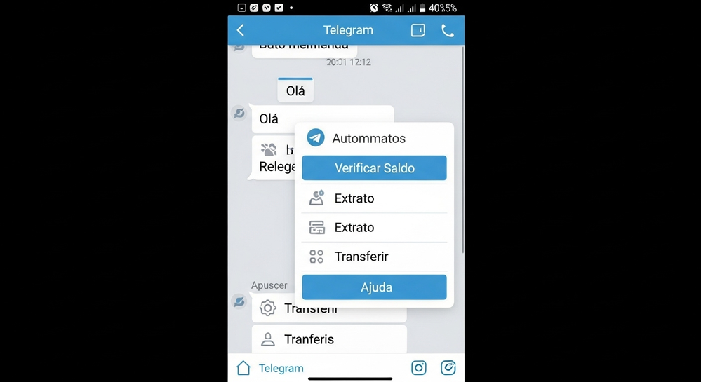 Interface de bot no Telegram com opções de saldo.