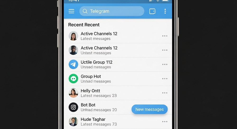 Interface de chat do Telegram com canais ativos.