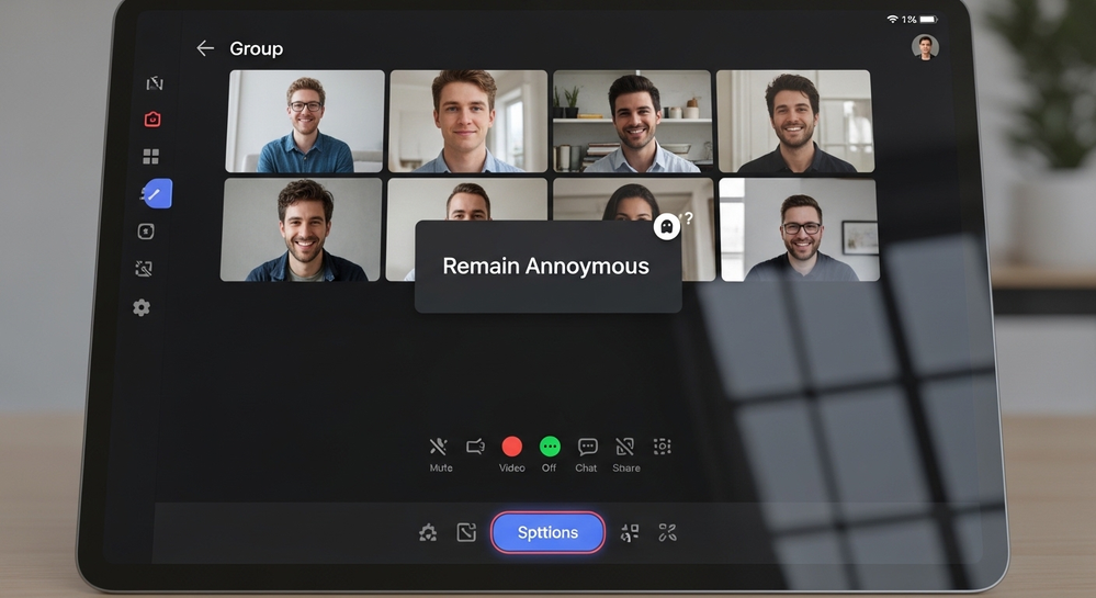 Tablet exibe opção de permanecer anônimo em grupo.