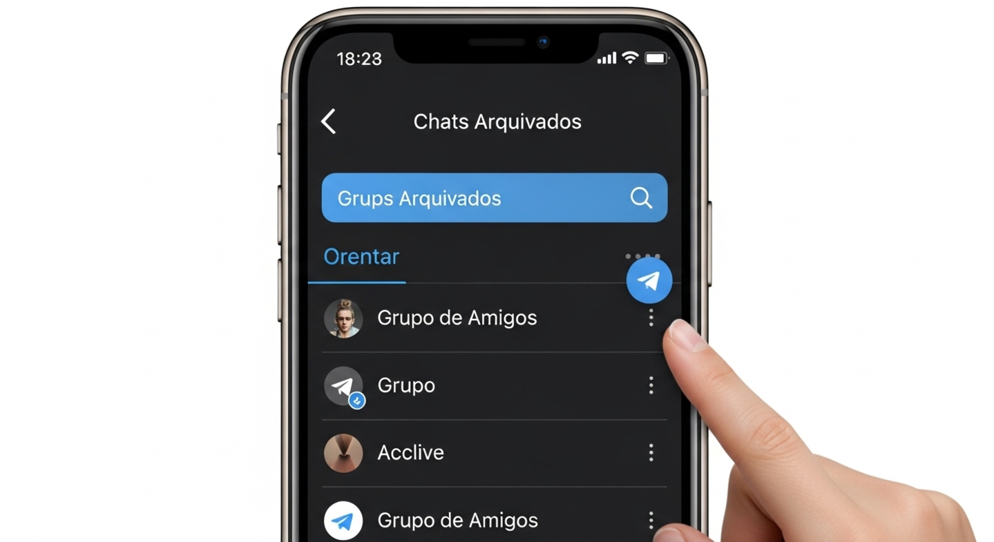 Celular exibe lista de chats arquivados no Telegram.