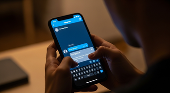 Celular com chat exibindo a opção de Modo Anônimo ativo.