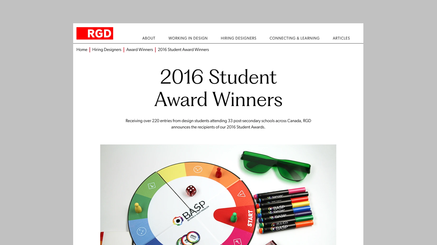 Project featured on the RGD website highlighting its award recognition.