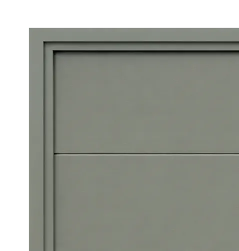 Coin supérieur gauche d'une surface grise texturée encadrée par un cadre gris foncé.