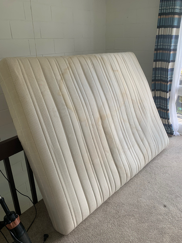 Mattress leaning against a wall.