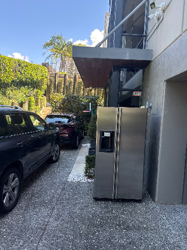Stainless steel refrigerator.