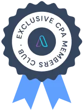 Blue ribbon badge with text 'Exclusive CPA Members Club' surrounding a stylized 'A' logo in the center.