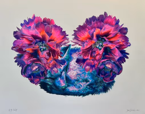 'In the Garden' coloured pencils on fine art paper (490 x 580mm) uf