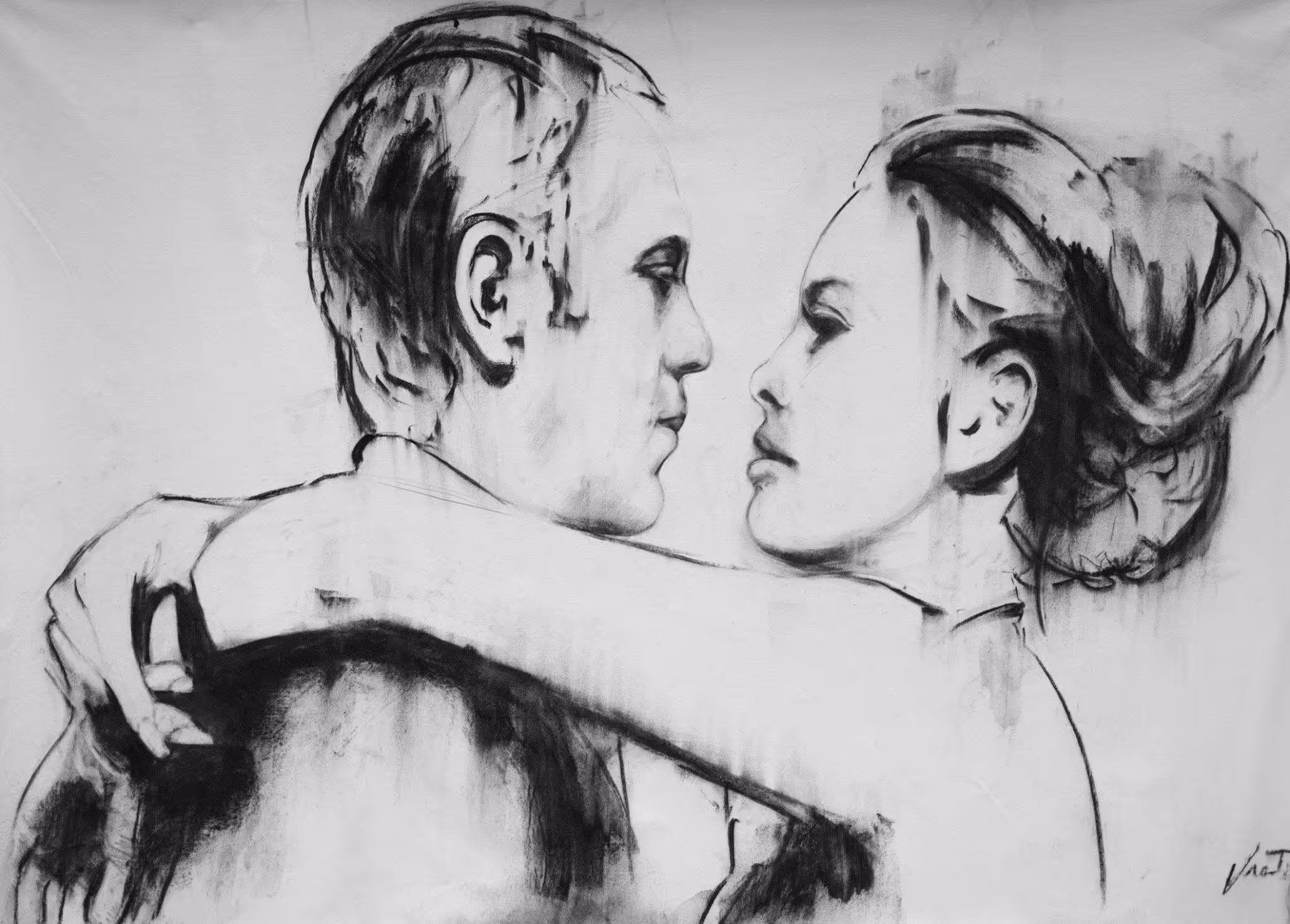 Tom & Vicki (acrylic and charcoal on canvas)