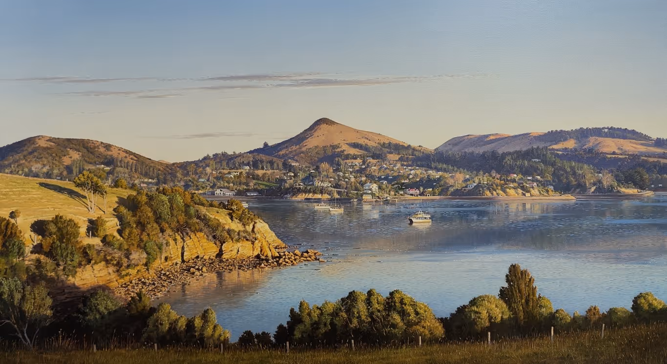 'Late Afternoon at Latham Bay - Portobello' oil on canvas 720mm 1220mm