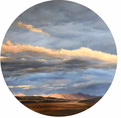 Last Flare over the Kakanui's (oil on board 500 mm d.)