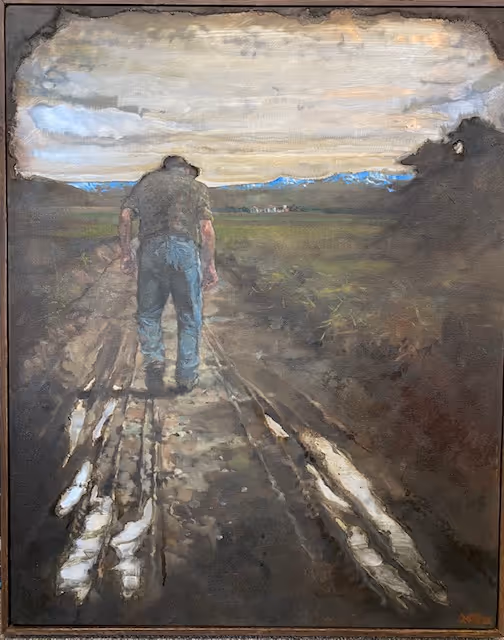 Silver Lining (oil on aluminium and canvas 620 x 780mm - hand crafted oak frame)