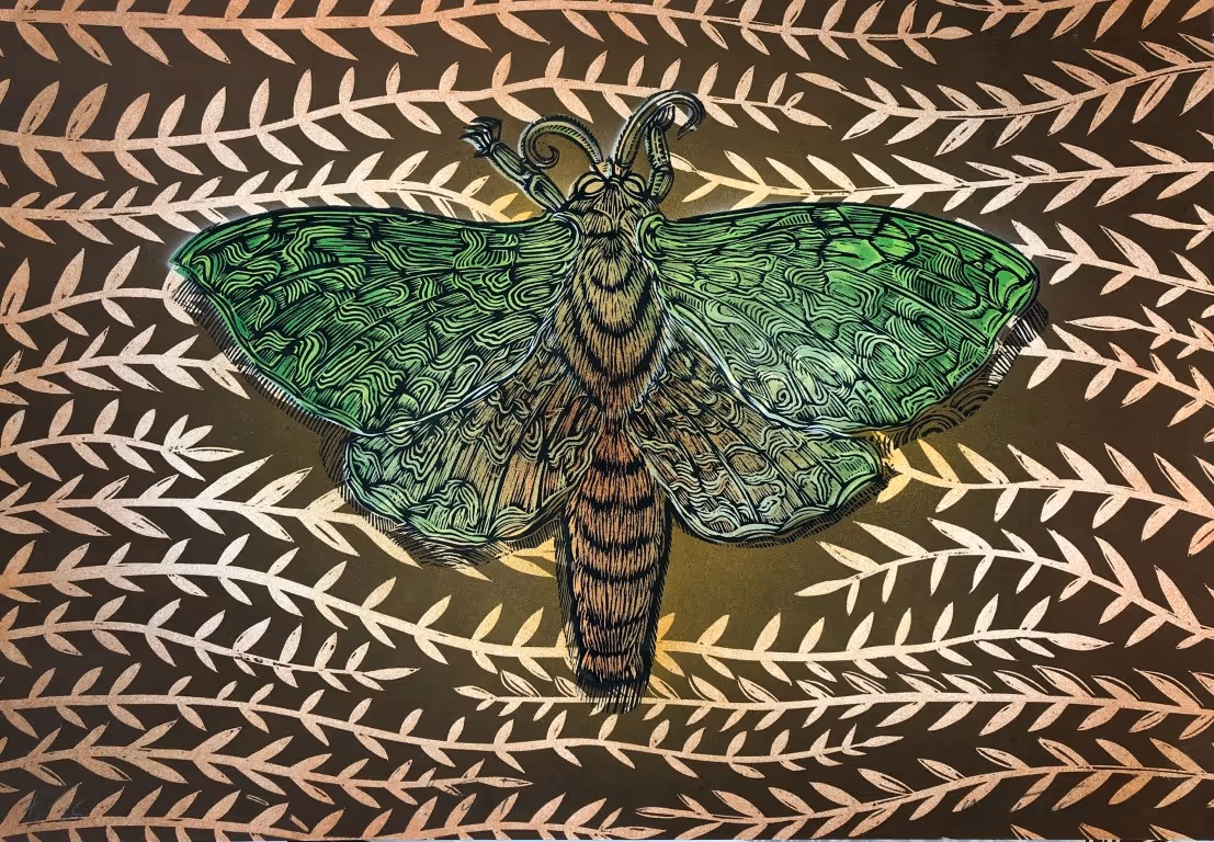 Puriri (7/25 (embossed, handcoloured woodcut 700 x 500 mm uf