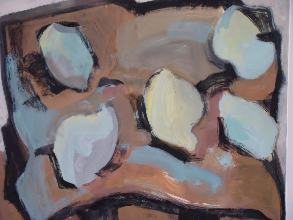 Untitled (lemons on brown paper) gouache on paper