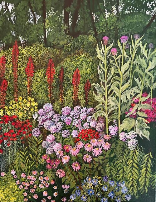 "Herbaceous Border in Summer" - acrylic on stretched canvas, 355 x 455mm