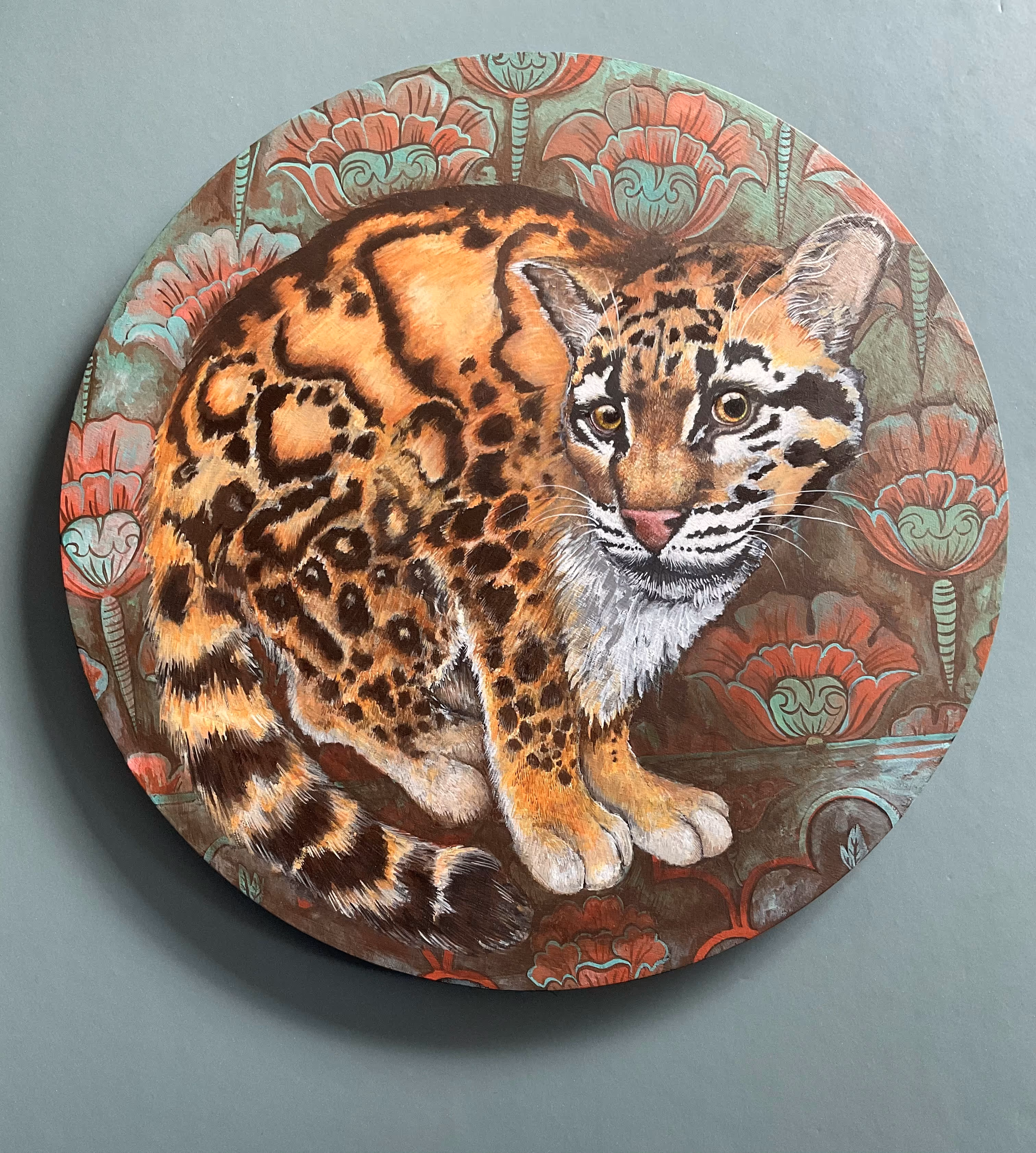 Cloud Leopard Acrylic on panel 400mm round
